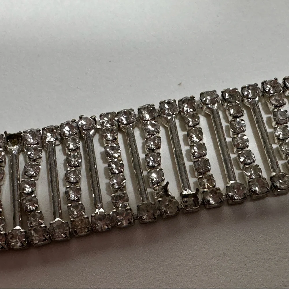 Vintage Rhinestone Bracelet Art Deco Flapper Ladder Style Flaw Shabby Chic